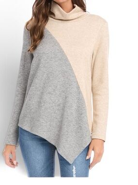 Karen Kane Colorblock Turtleneck Asymmetrical Sweater Tunic Cowl Neck  Small NWT